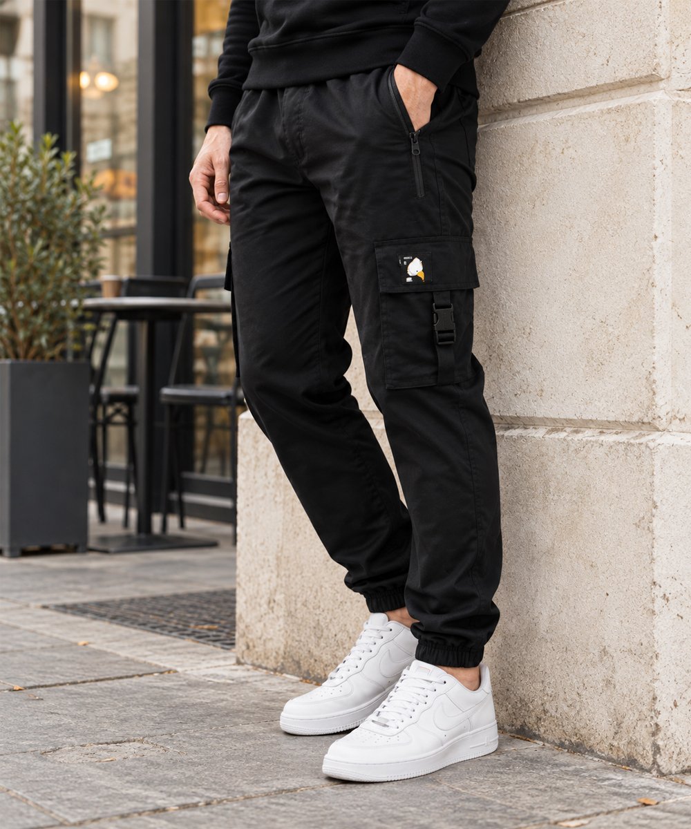 Black cargo trousers